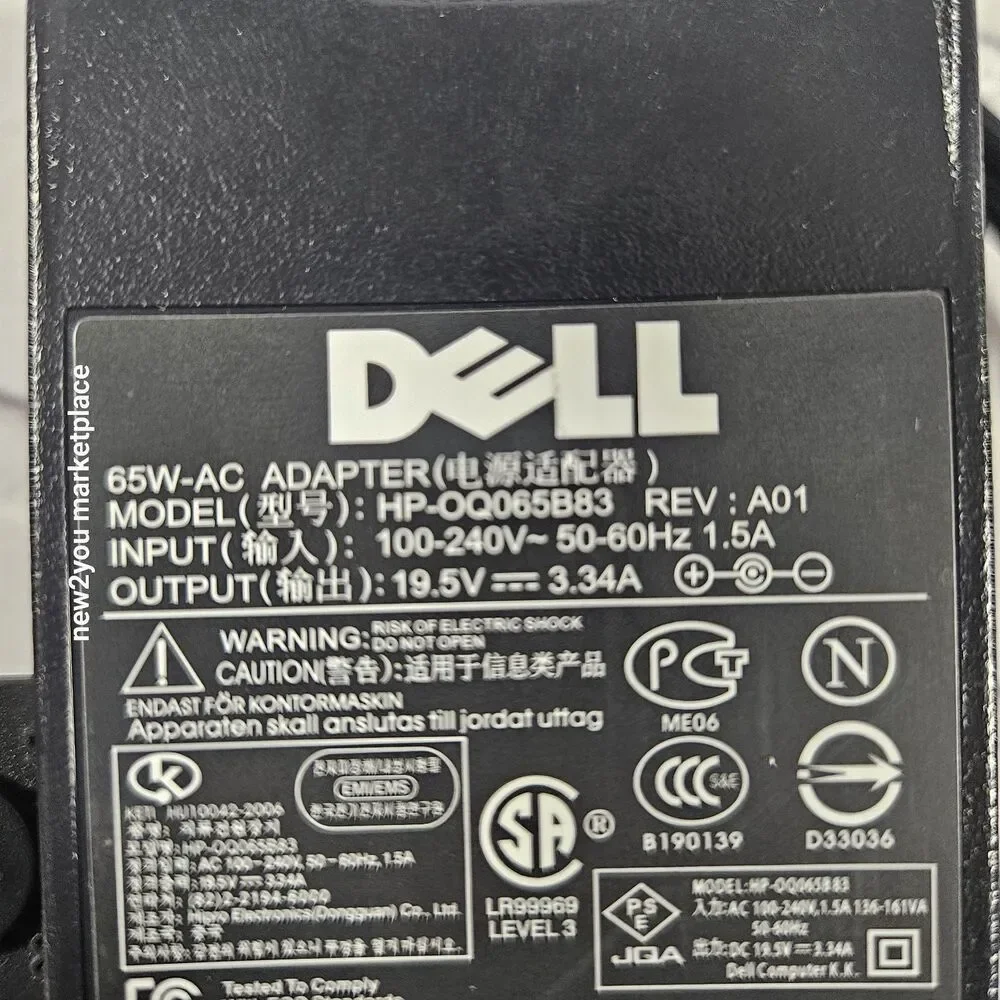 Genuine Dell AC Adapter For Inspiron 6000 6400 8500 8600 Laptop Charger 65W -AC